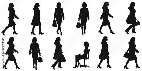 Silhouettes of women in various poses and everyday activities displayed graphically