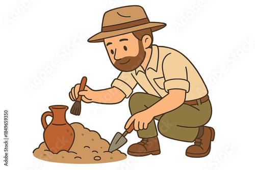 Archaeologist excavating ancient pot