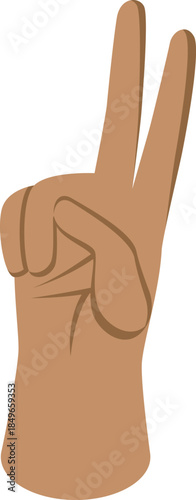 Cartoon hand showing two fingers up, making peace sign, counting two, voting or celebrating victory