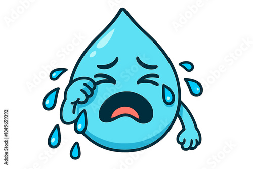 Sad water drop crying and sweating cartoon character