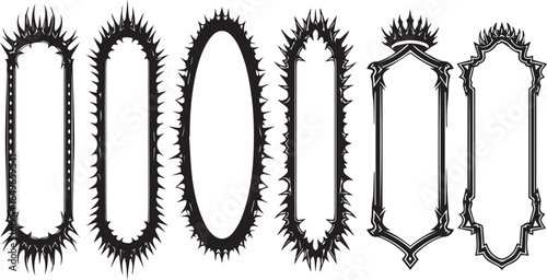  Set of gothic style halloween frames outlines vector with black spiky. eps