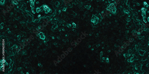 Dark teal abstract background with organic swirling textures and bright luminous outlines, suggesting microscopic organisms or fluid patterns