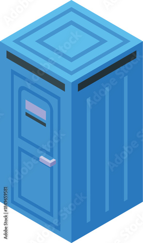 Blue portable toilet with closed door, suitable for construction sites, outdoor events, and emergencies, providing essential sanitation facilities