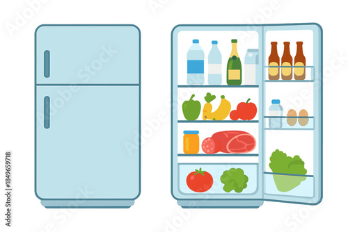 Open refrigerator filled with food