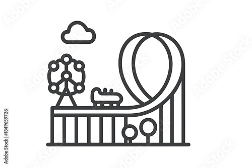 Amusement Park Icon Set with Roller Coaster and Ferris Wheel