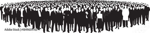 Large Crowd of Black and White People Silhouettes with Individuals Standing Out