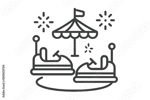 Bumper cars with umbrella and fireworks icon