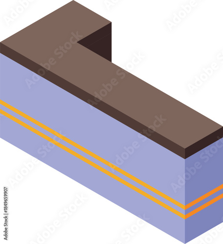Isometric view of a stylish reception desk featuring an l shaped counter, ideal for office or hotel lobbies