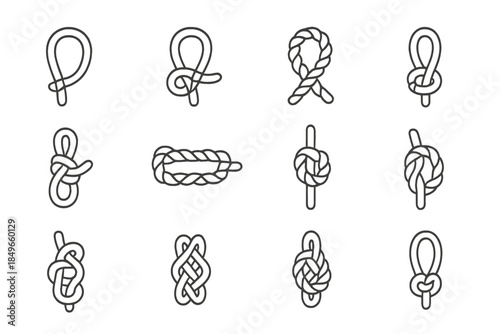 Collection of Outline Nautical Knots on Blurred Dark Background