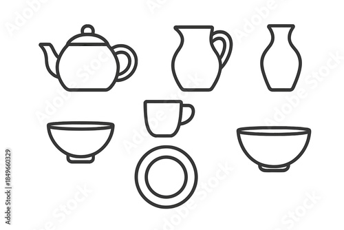 Tableware Icons Outline on Dark Background