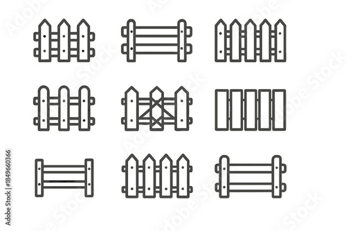Set of Nine Fence Icons on Dark Gradient Background
