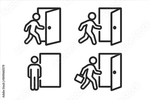 Four variations of an exit icon with a person silhouette