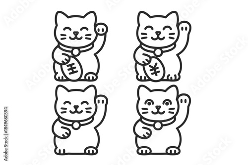 Four lucky cats with a golden coin