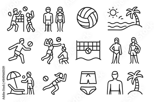 Beach Volleyball Icons Set