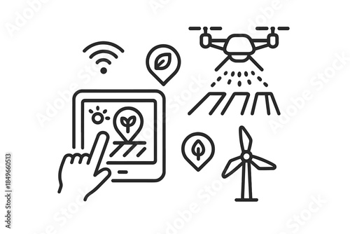 Smart Farming Technology Icons on Dark Background