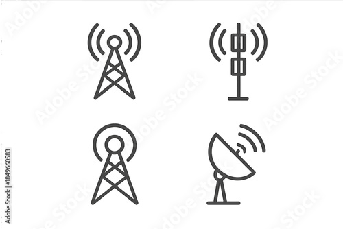 Set of Four Communication Tower Icons on a Gradient Background
