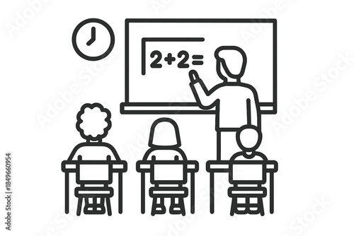 Classroom scene with teacher and students learning math