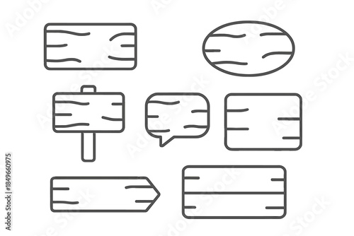 Wooden Sign Icon Set with Neon Glow