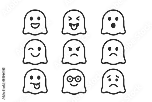 Nine Ghost Emojis with Different Expressions