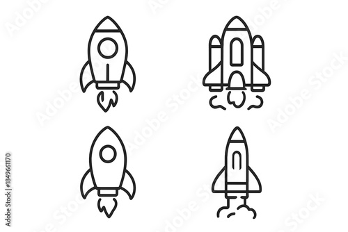 Four Outline Rocket Icons on Gradient Background