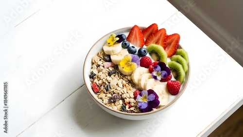 Healthy Breakfast Bowl with Fresh Fruits and Granola.