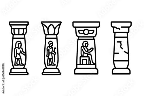 Egyptian Columns Line Art Icons