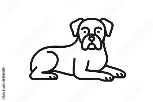 Line art of a boxer dog lying down