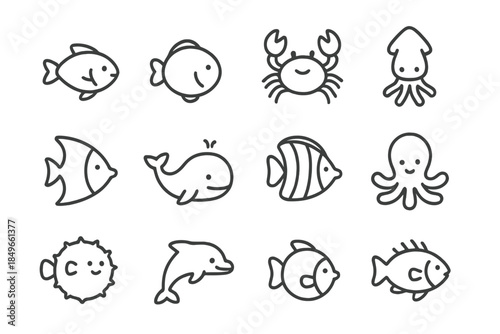 Collection of Cute Ocean Animal Icons