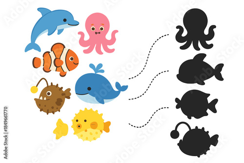 Cute ocean animals matching game for kids