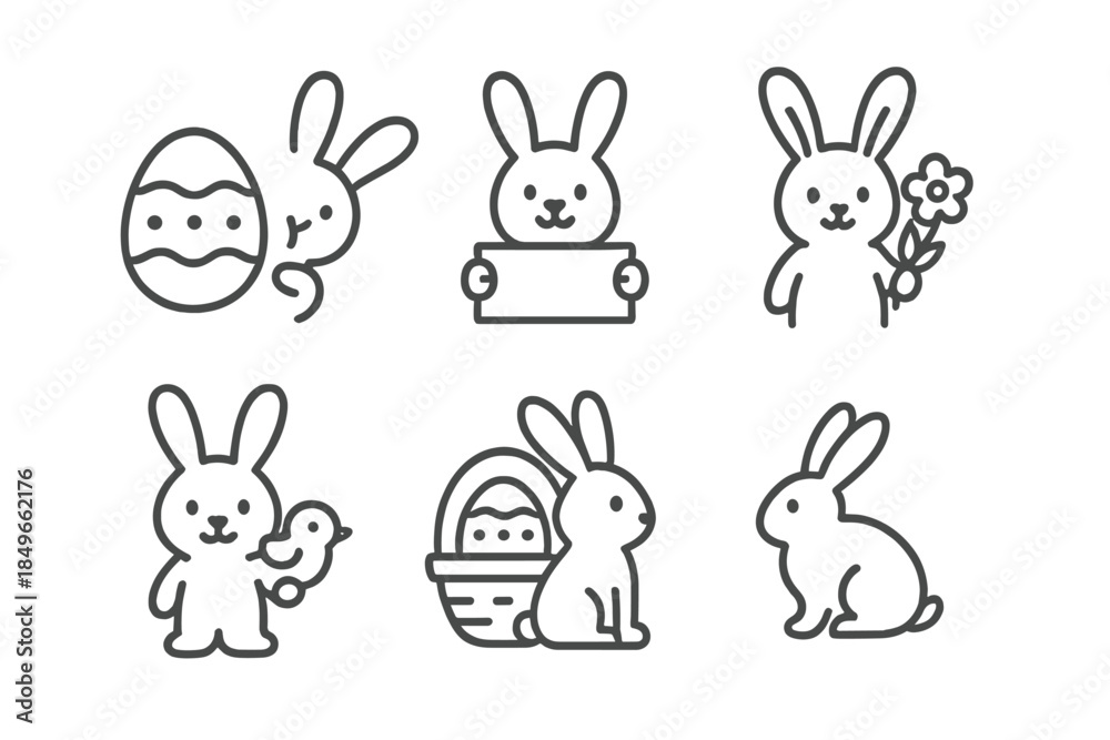 Fototapeta premium Easter Bunny Icons Set on Dark Background
