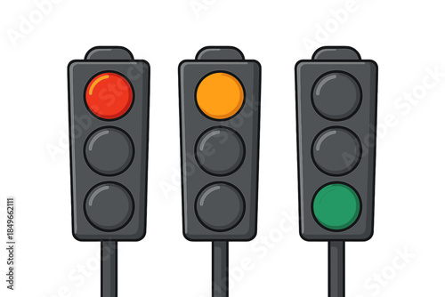Traffic Light with Red, Yellow, and Green Lights Illuminated