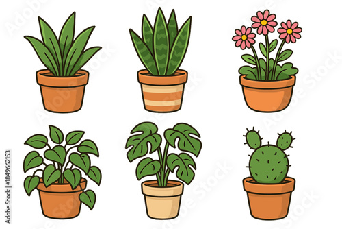 Collection of potted houseplants illustration
