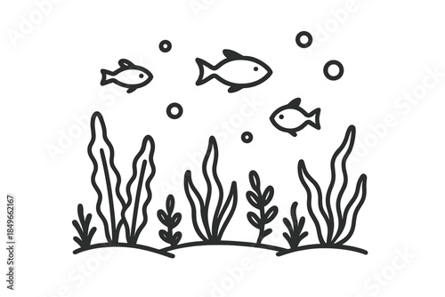 Minimalist Undersea Scene with Fish and Plants