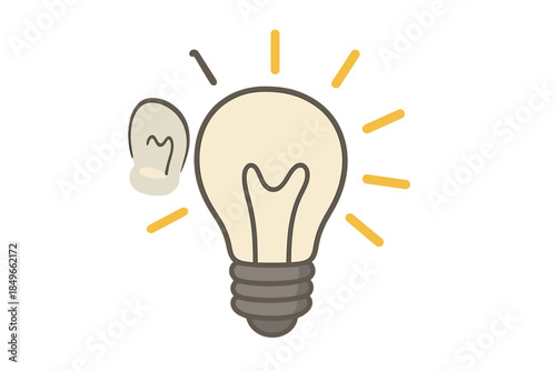 Two light bulbs, one glowing brightly, representing an idea