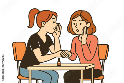 Two young women whispering secrets while doing nails