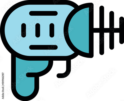 Cartoon ray gun emitting energy beams, a powerful science fiction weapon for futuristic battles and intergalactic warfare