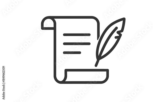 Scroll and feather quill icon