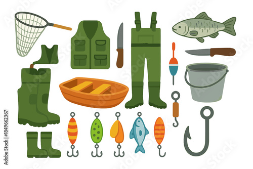 Fishing Equipment Flat Illustration