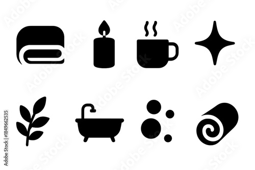 Winter Relaxation Icons. Winter unwind icons. Filled icon set of winter unwind icons: blanket arc, candle glow