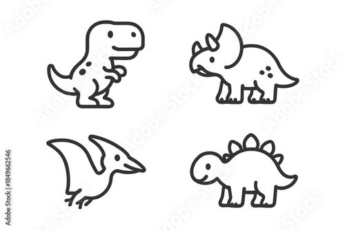 Cute Dinosaur Icons on Dark Background