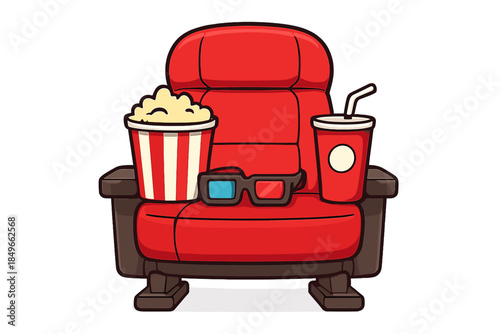 Cinema Seat with Popcorn, Drink, and 3D Glasses
