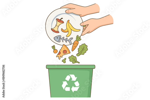 Discarding food waste into a recycling bin
