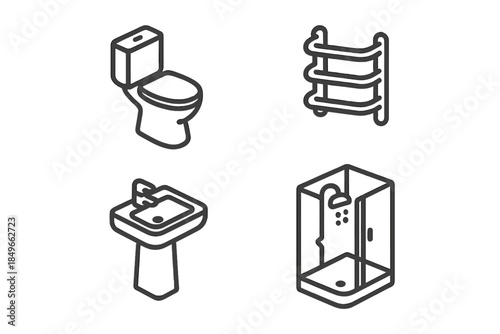 Bathroom Icons - Toilet, Sink, Shower, and Towel Rack