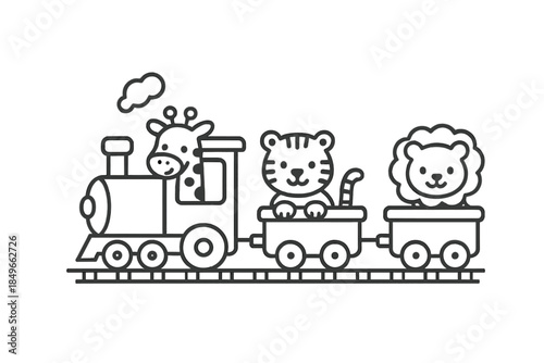 Cute cartoon animals riding a train