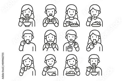 Set of people eating icons