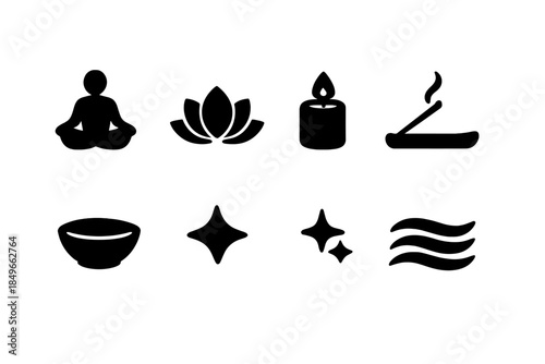 Minimal Meditation Icons. Minimal meditation ritual. Filled icon set of minimal meditation ritual: figure