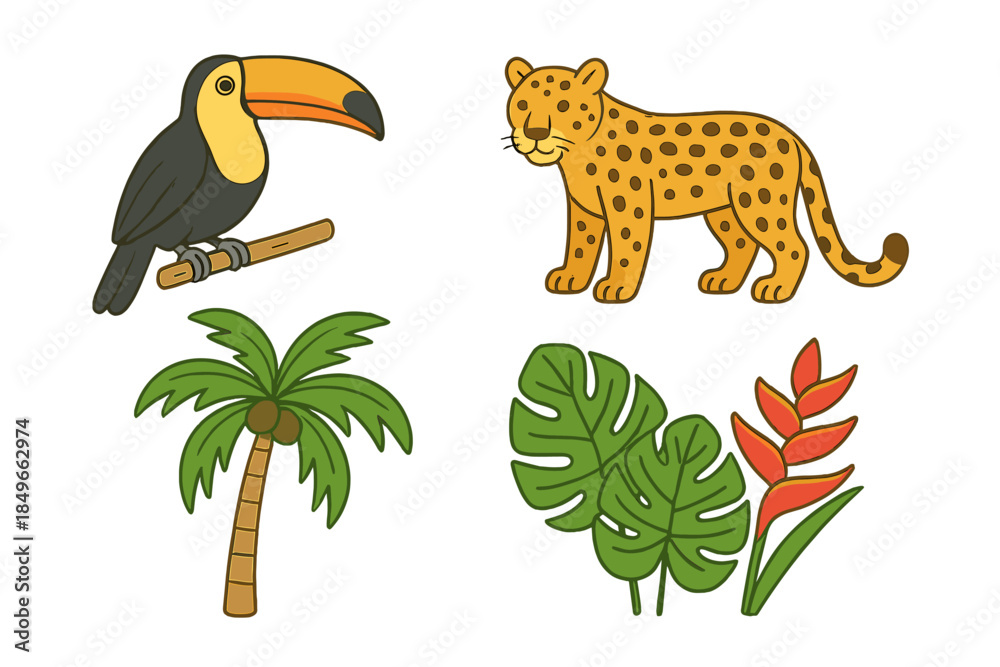 Obraz premium Jungle Animals and Plants with Neon Glow