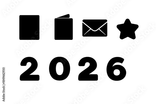 Minimal Icon Grid. Minimal greeting set 2026. Filled icon set of minimal greeting set 2026: card shape, folded