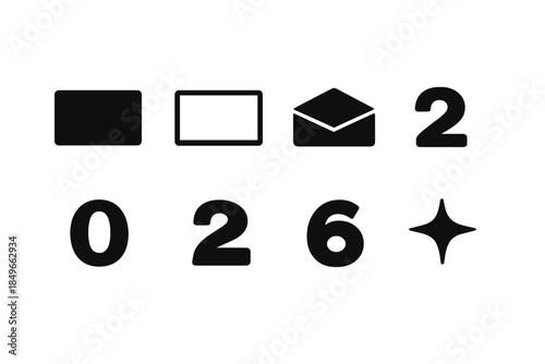 Minimal NY 2026 Icon Set. Minimal NY card 2026. Filled icon set of minimal NY card 2026: card rectangle, card