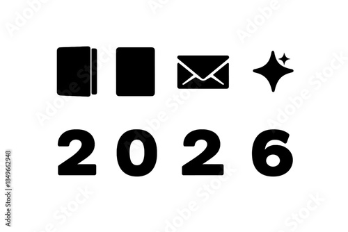 Minimalist Greeting Card Set. Minimalist 2026 greeting card mockups. Filled icon set of minimalist 2026